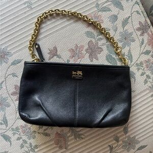 Coach Black and Gold Leather Clutch with Chain